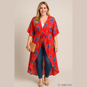 Emerald Red Floral Kimono 2x